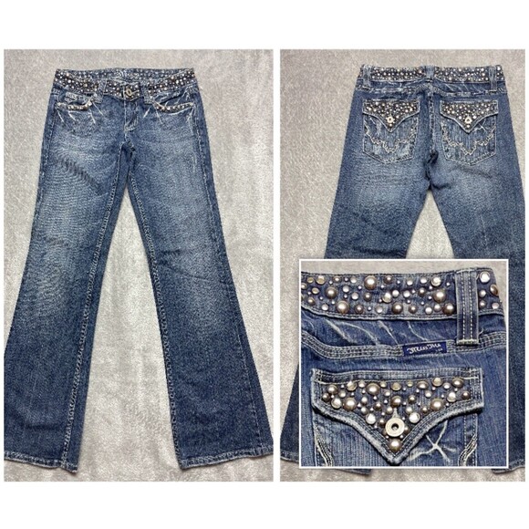 Miss Me JP42885 Bootcut Women's Embellished Studded Low-Rise Jeans Size 28 - Picture 1 of 15